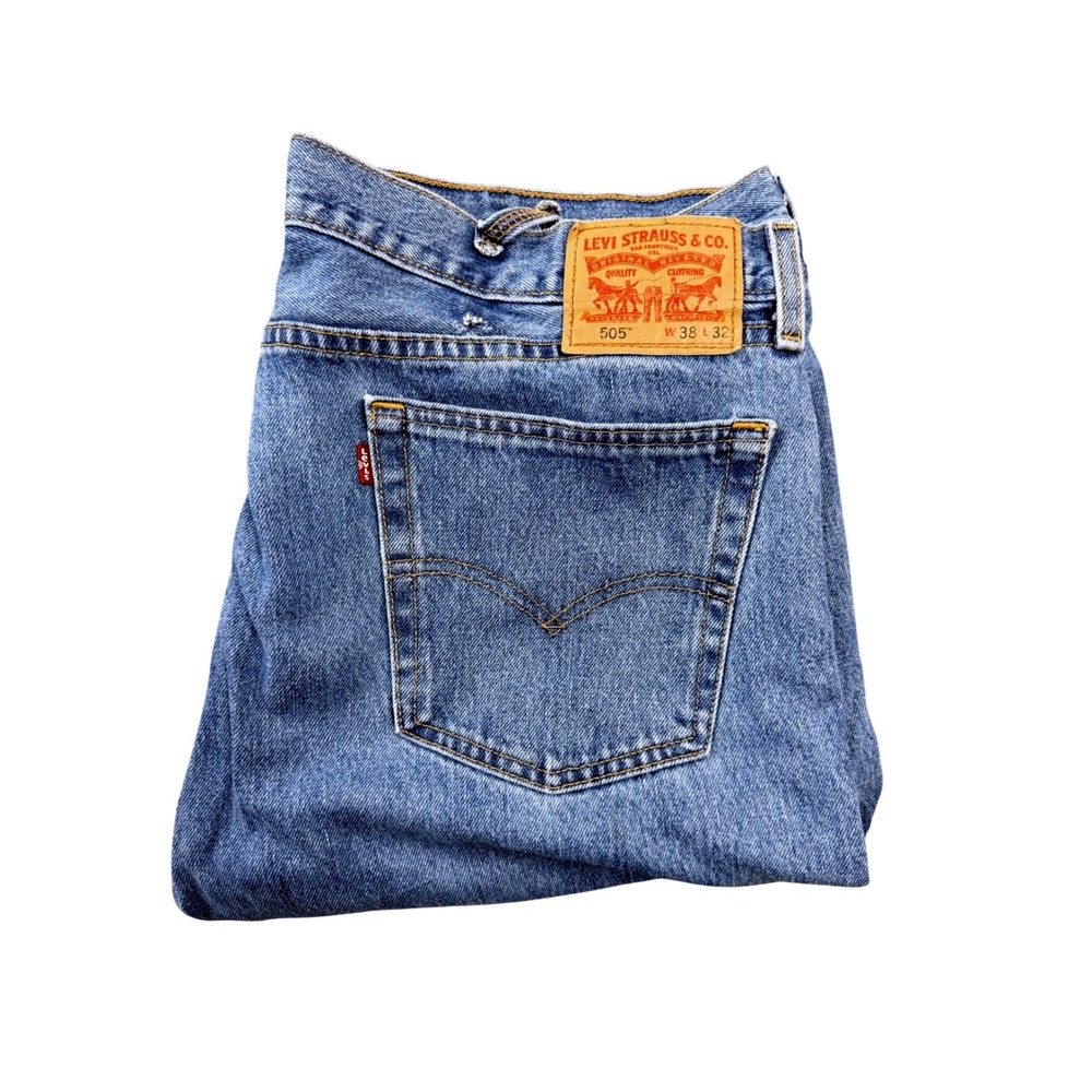 Levis 505 Regular Fit Jeans Mens 38x32 Blue Denim Straight Leg Pants 00505-0216